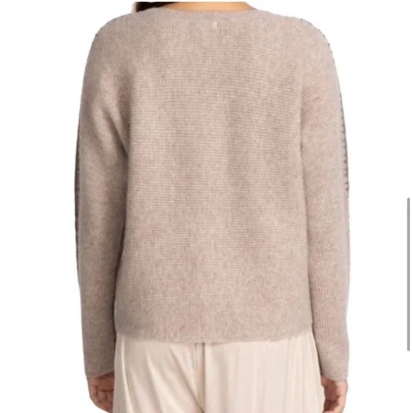 JOHNNY WAS CALME 100% Cashmere NEW Color Block Waffle Sweater Taupe Tan Size L